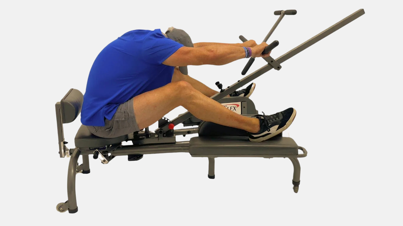 Stretches the lower back and increases mid back flexibility and upper back stretching as well.